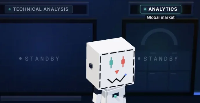 The robot at the Analytics screen while it pulls global market data