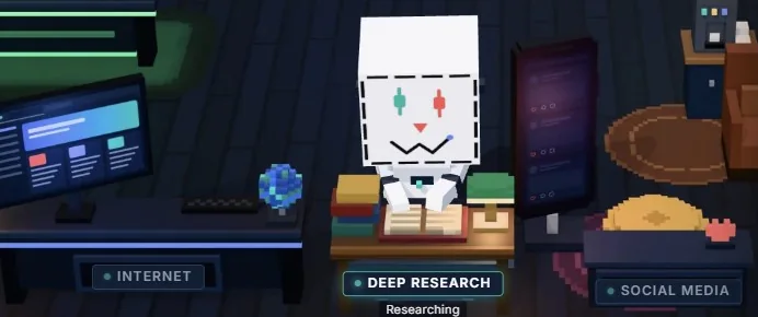 The robot at the Deep Research desk while it researches Solana