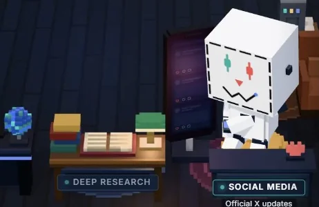 The robot at the Social Media station while it reads official X updates