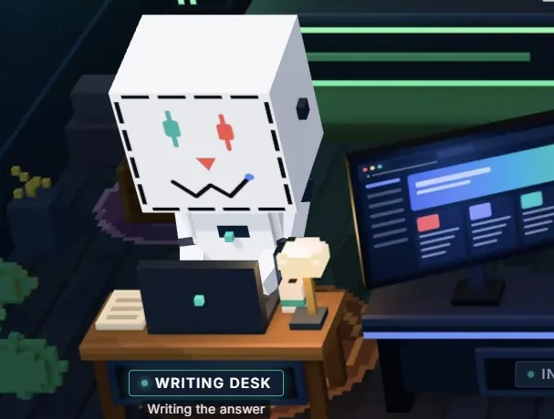 The robot at the Writing Desk while it types the answer